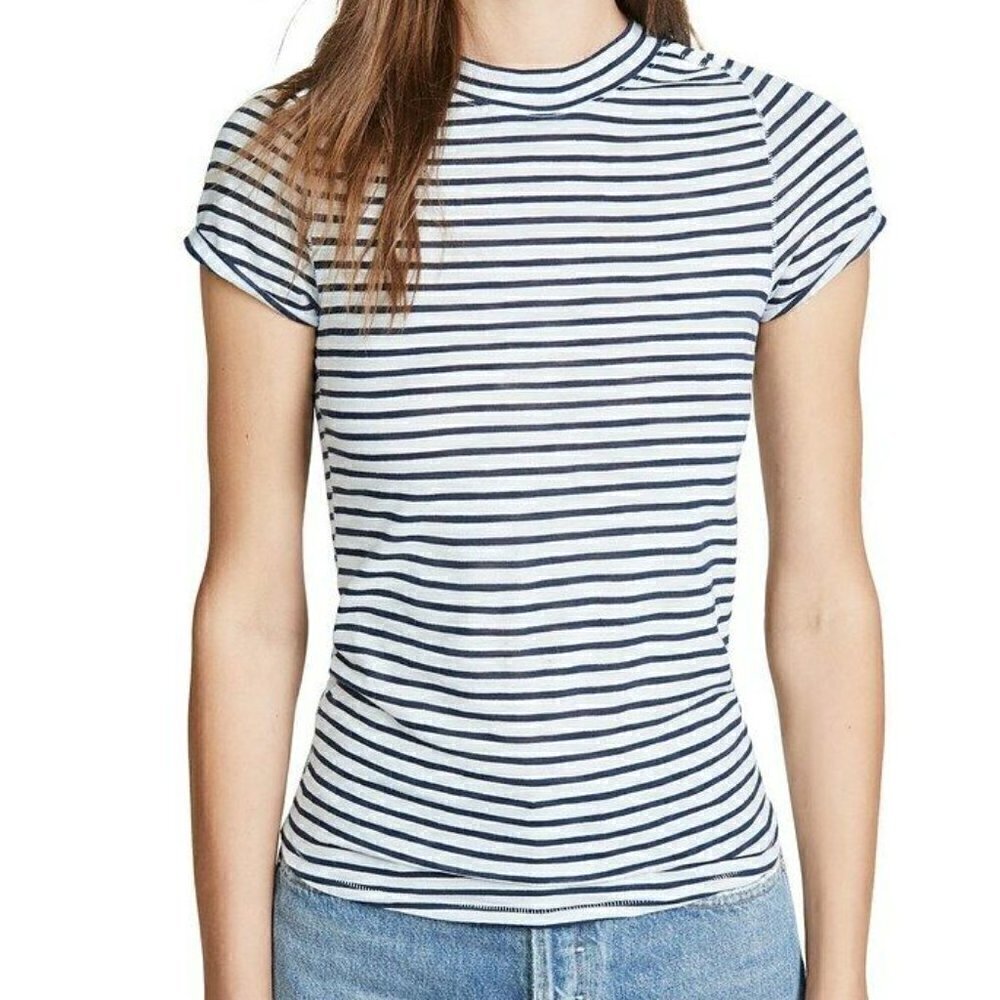 Free People We The Free Women's Size XS Night Sky Top Blue Striped Short Sleeve